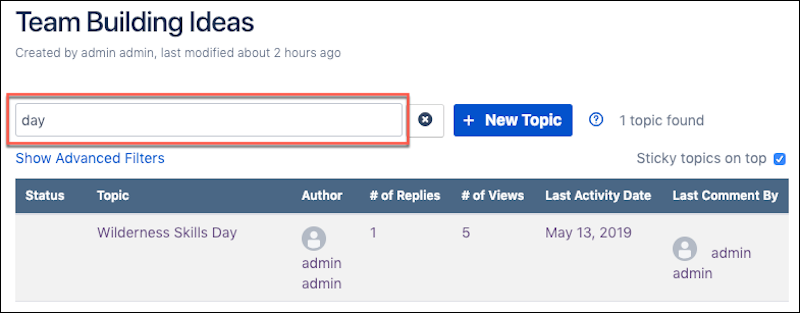 An example Forum page with the Search Box highlighted.