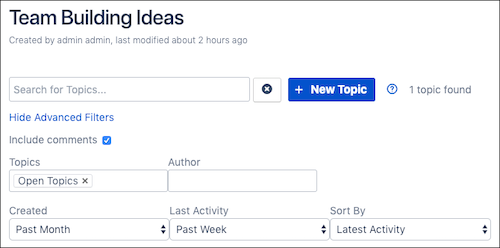 An example Forum page with the Advanced Filters options shown.