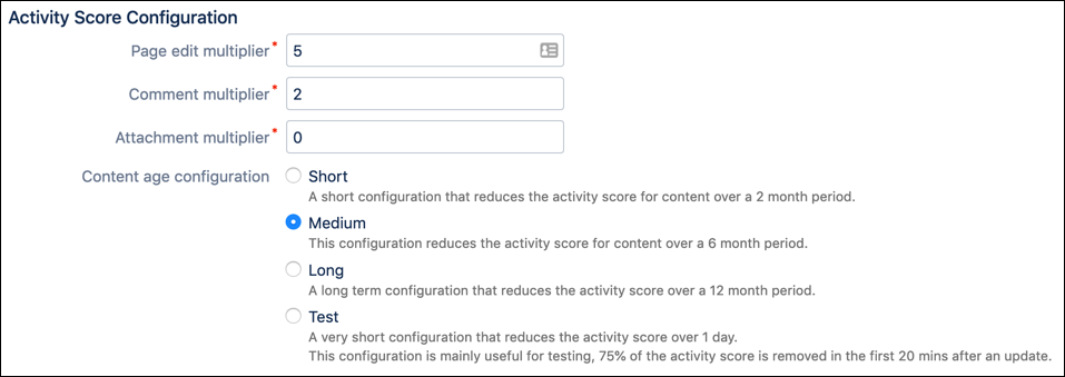 The Activity Score Configuration screen.