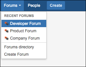 The Forums menu in the Confluence ribbon.
