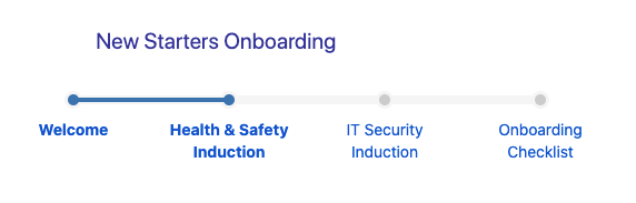 Progress bar with four steps for a new starter onboarding process