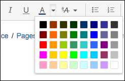 The color options available for text in the Confluence text toolbar menu. 