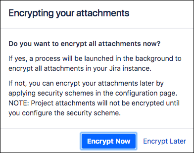 The prompt to encrypt all attachments, after keys are saved and generated.
