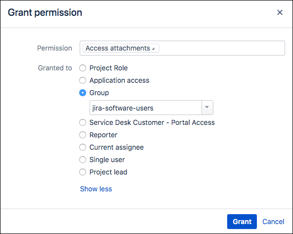 The Edit screen for an attachment, accessed from the Permissions screen.