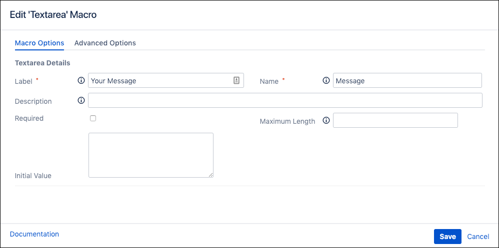 Example configuration for the Textarea macro.