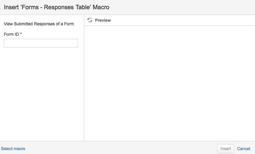 A Responses Table macro configuration screen.