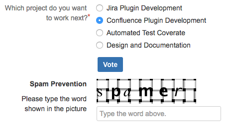 Rendered form with an example captcha.
