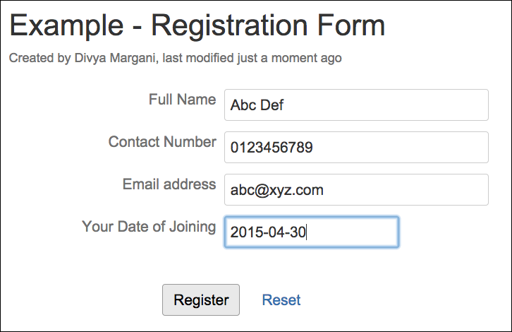 An example of a rendered registration form.