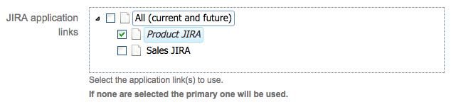 Jira application link selection