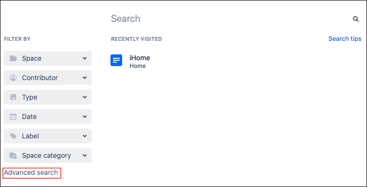 Advanced search link can be found on the bottom left after the Filter By menu