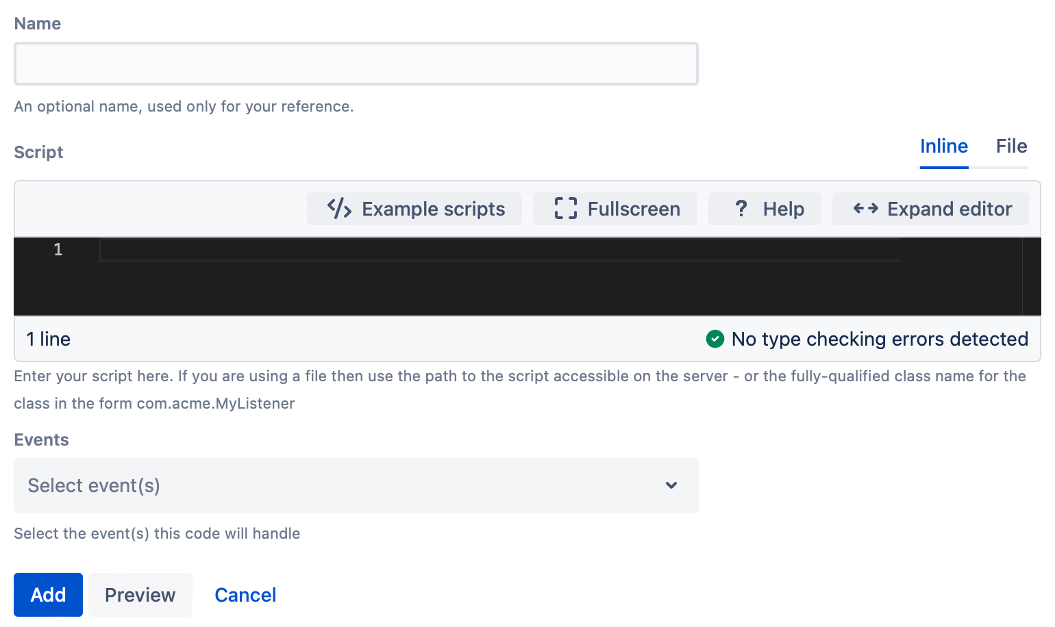 The custom listener form