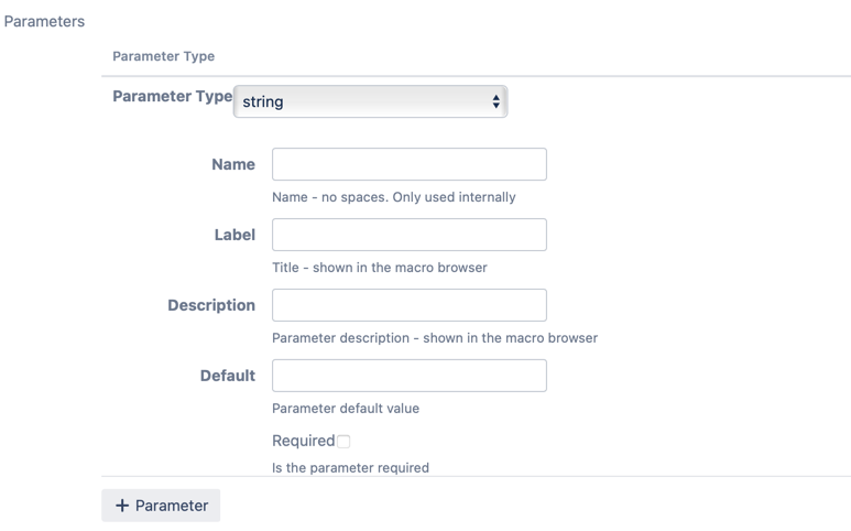 The Parameter screen for custom macros