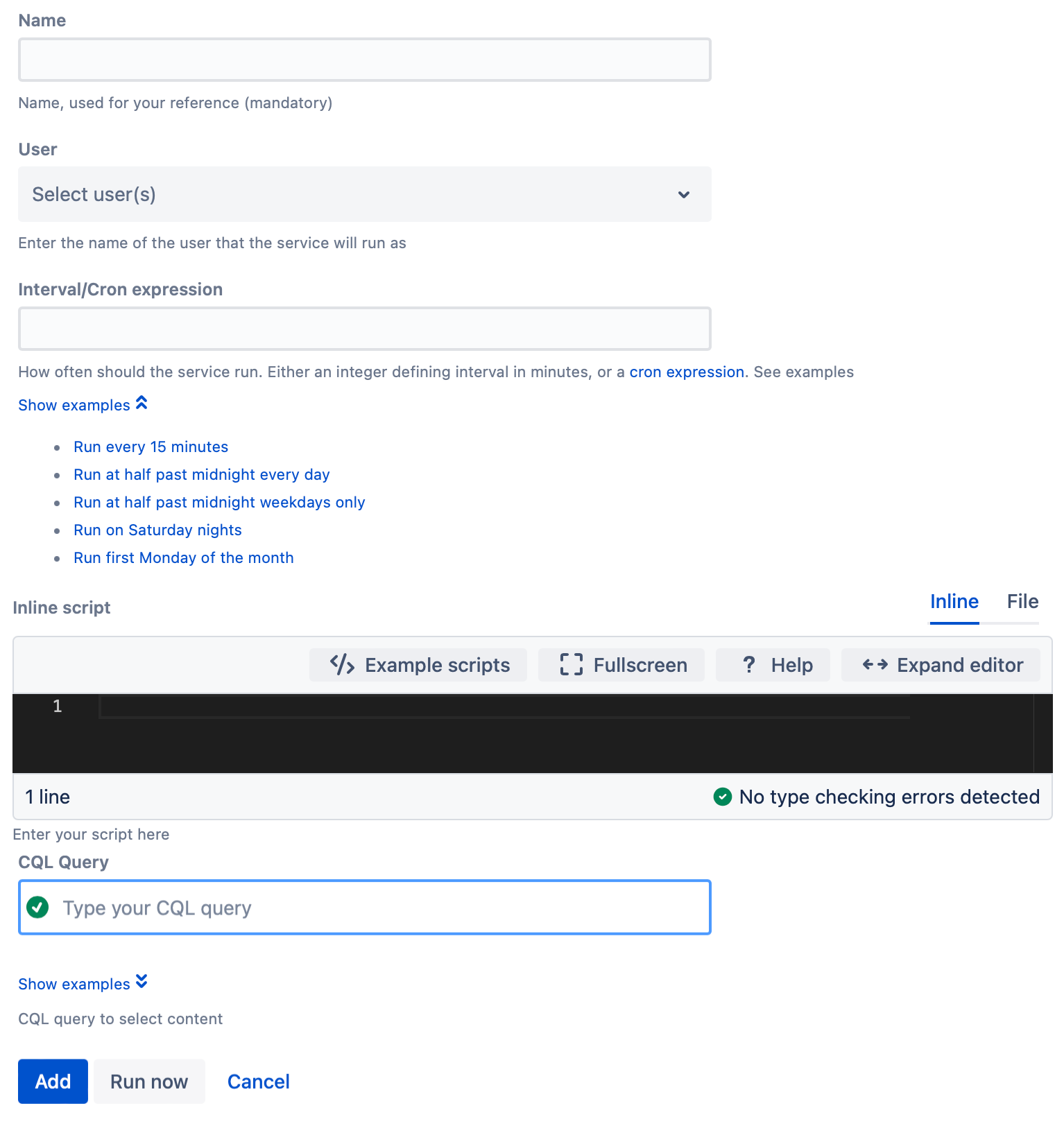 The script form for the CQL Escalation Services job