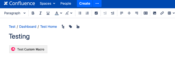 An image of how a custom macro appears on a Confluence page in edit mode.