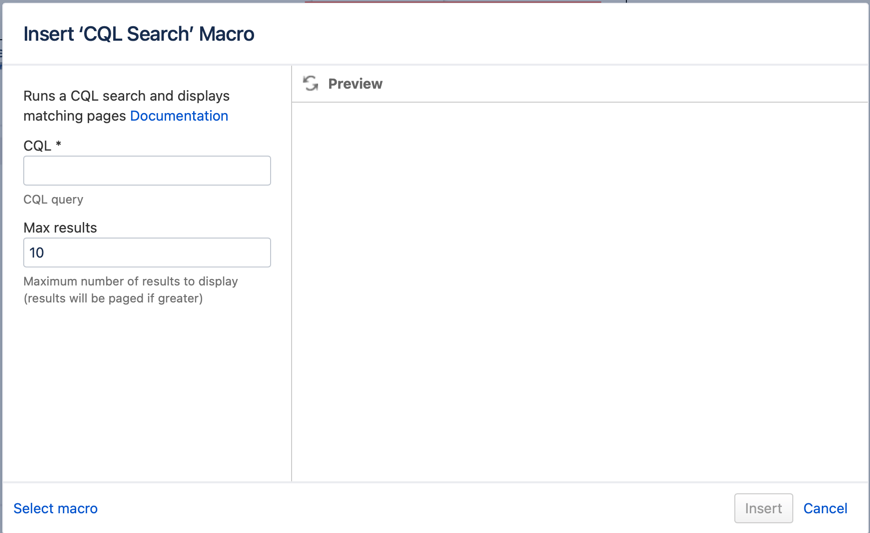 The CQL Search macro form