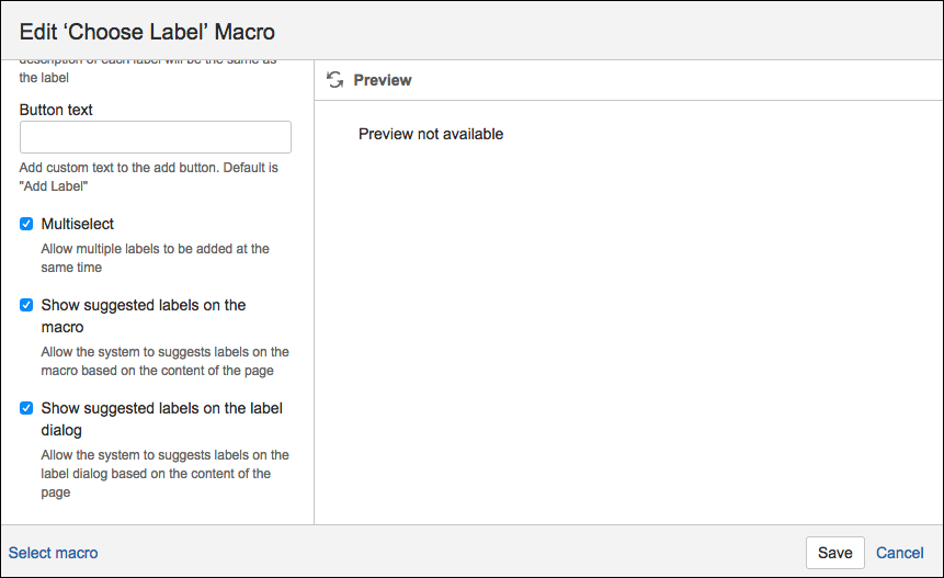 The Choose Labels macro form with the tick selected