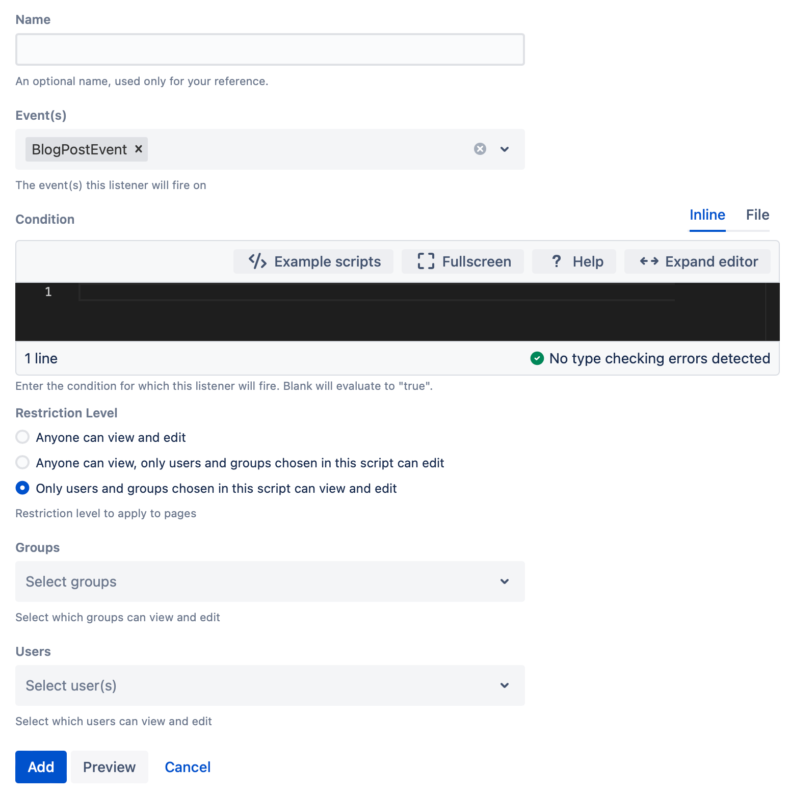 The listener script form