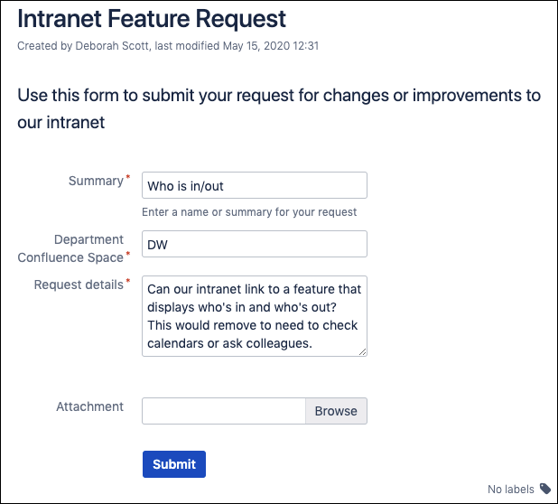 The example completed form