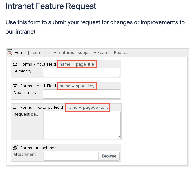 A form with the name field highlighted in the meta data