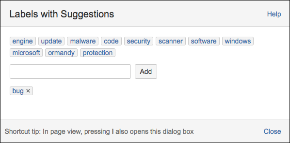 The Labels dialog box with an example of suggested labels