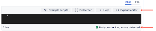 An image that calls out error checking and Expand Editor options on the Code Editor