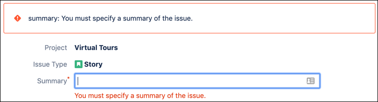 The error indicating that the Summary field must contain text.