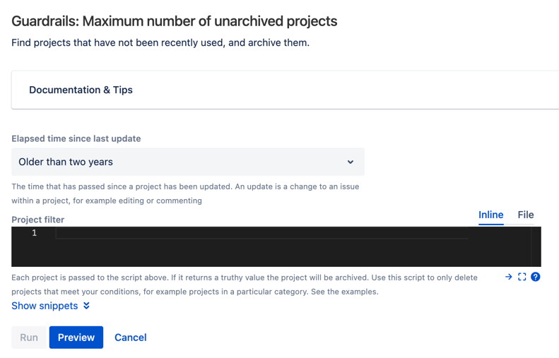Maximum number of unarchived projects screenshot