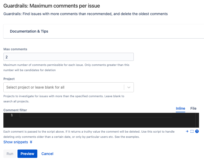 Screenshot of maximum comments per issue