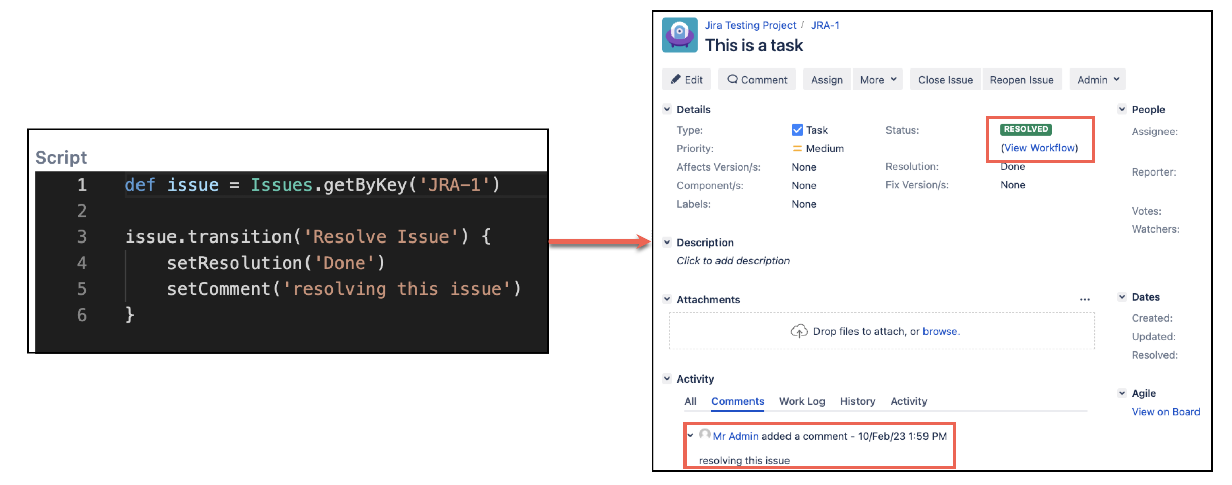 Image showing how you update fields while transitioning an issue