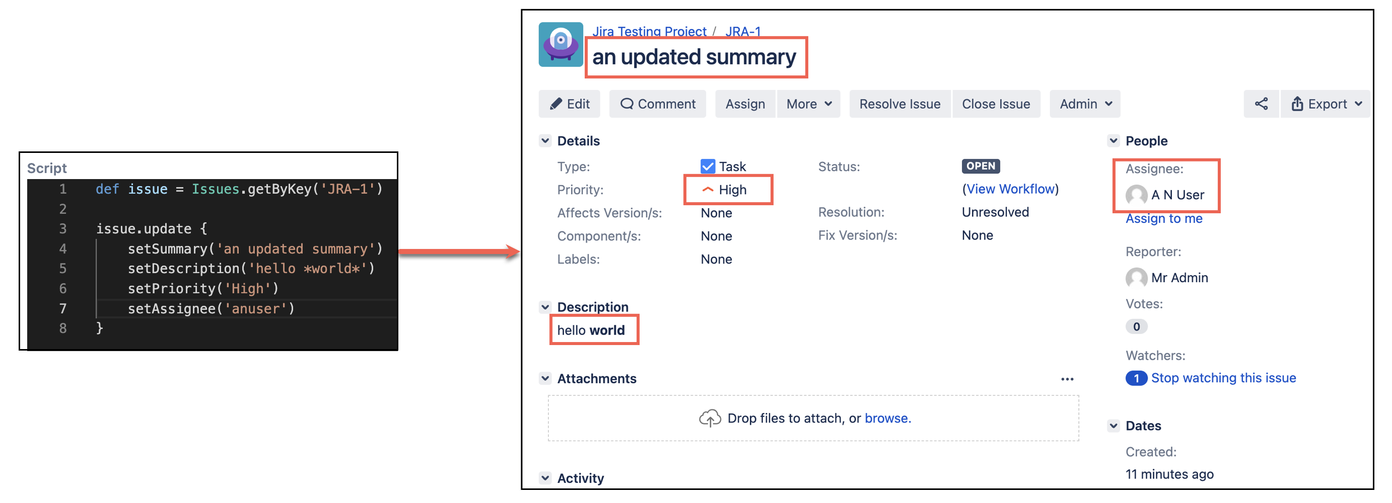 Image showing how you update issues with HAPI