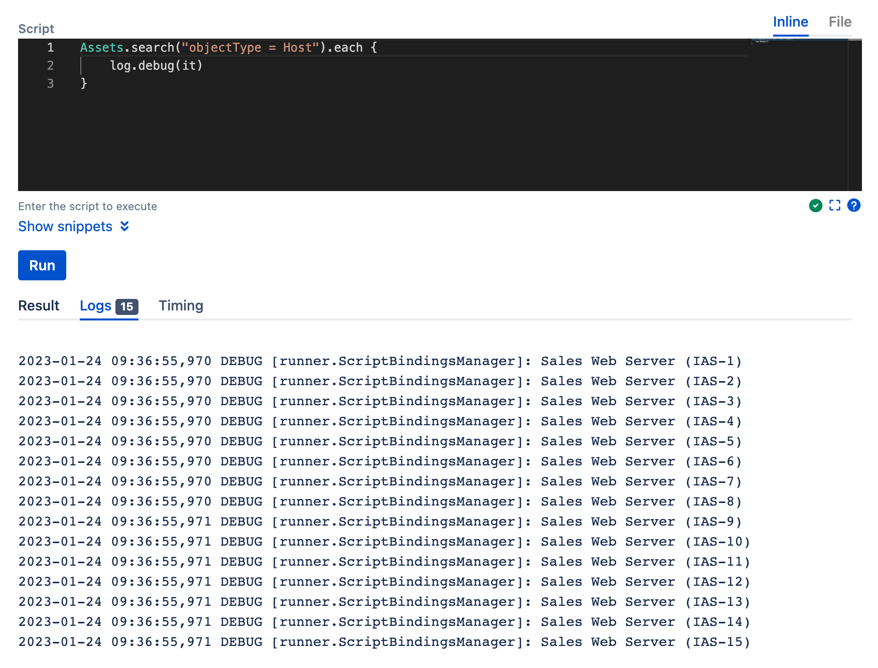 Image running an IQL search with HAPI