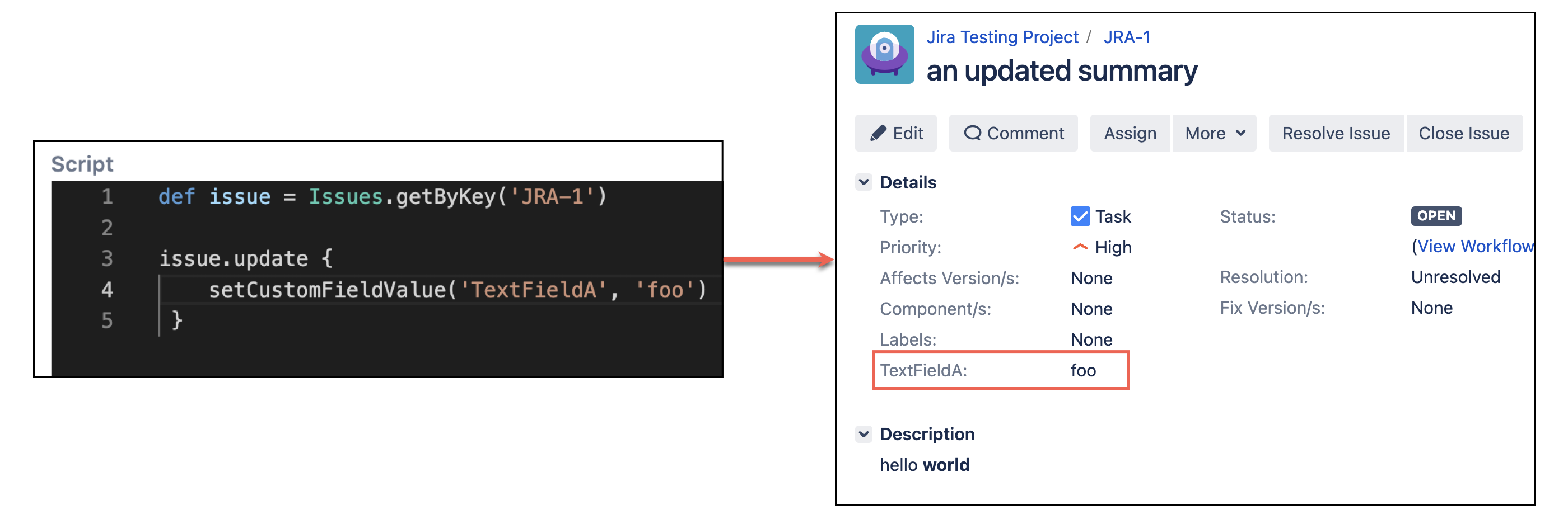 Image showing how you update text fields using HAPI