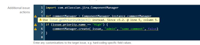 A warning in the Additional Issue Actions section.