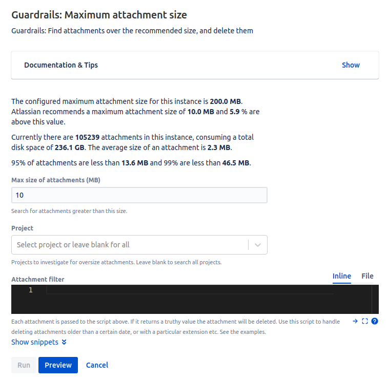 Screenshot of maximum attachment size