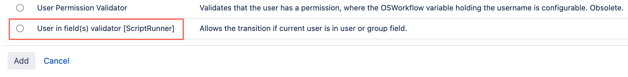 Image showing the user in field validator selected