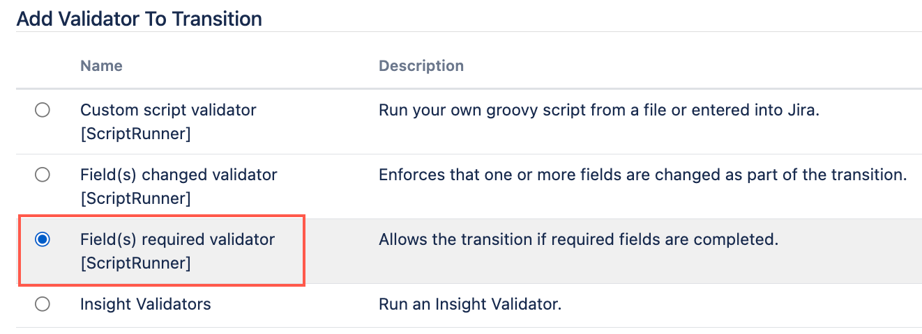 Image of fields required validator selected