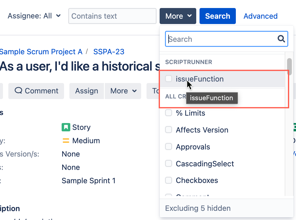 Image showing issueFunction being selected