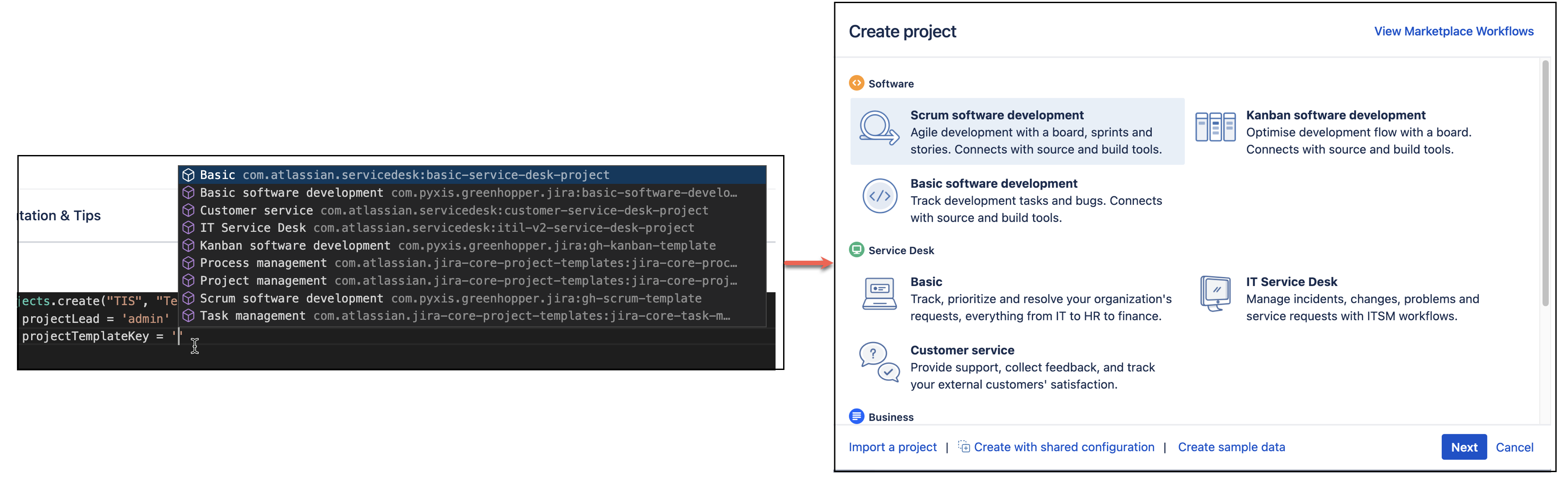 Image showing how to create a project using a template