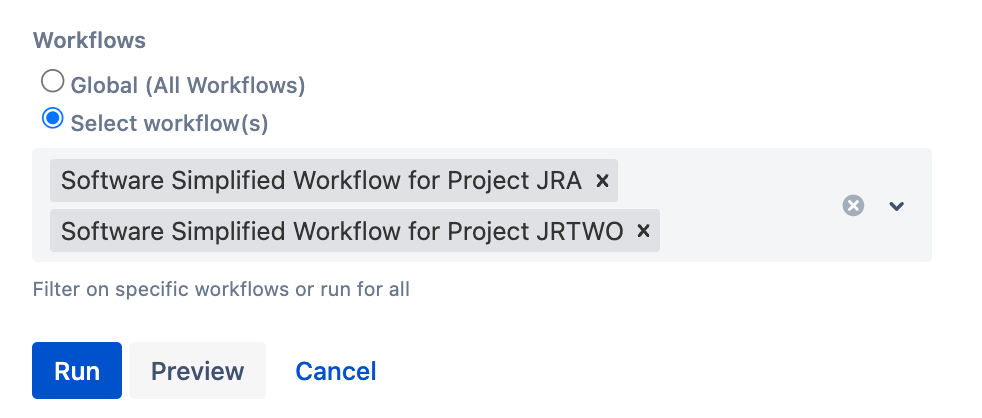 Image of the Select Workflows option in use