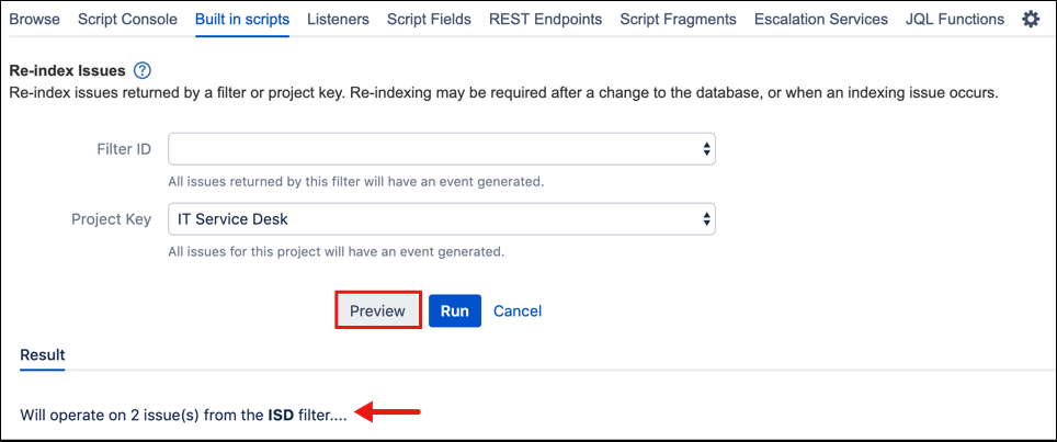 Image of the re-index issues built in script completed