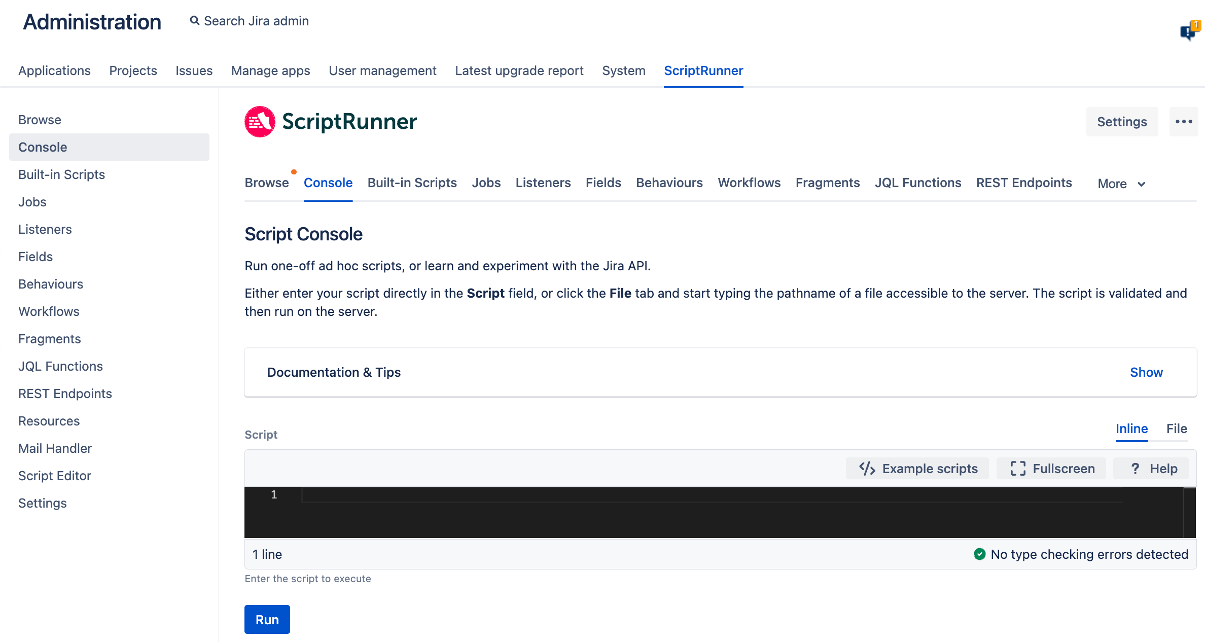 Image of scriptrunner script console page