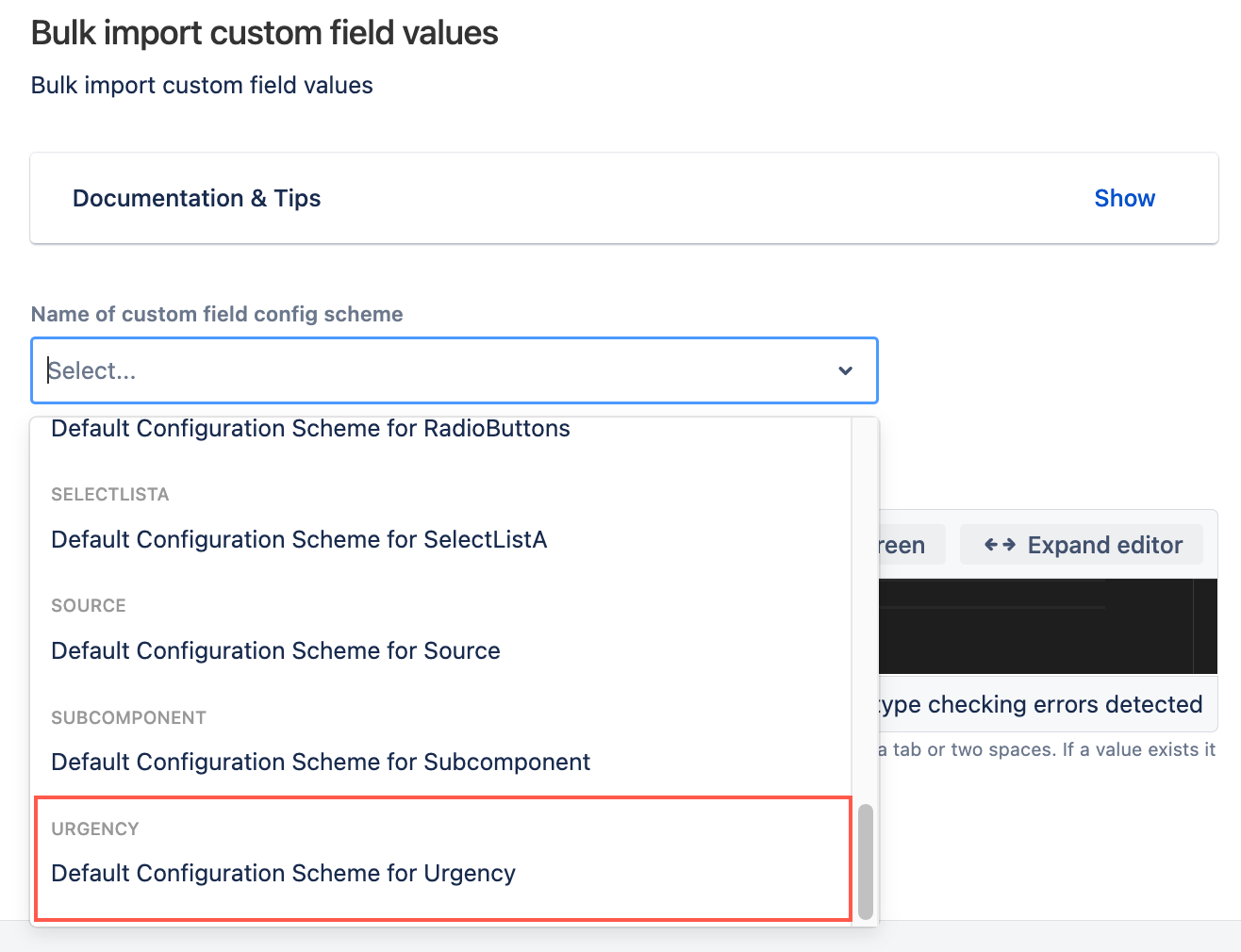 Image of a custom field being selected