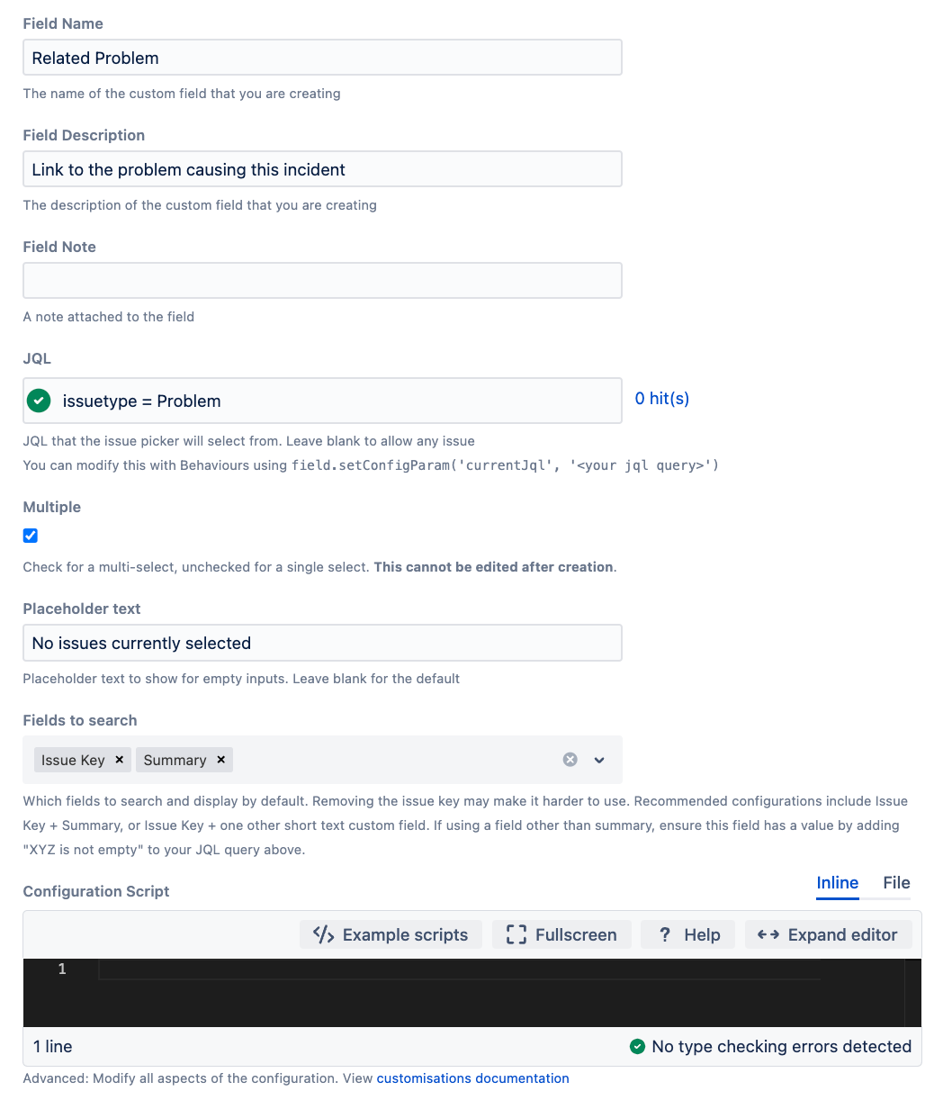 Example of issue picker form filled in