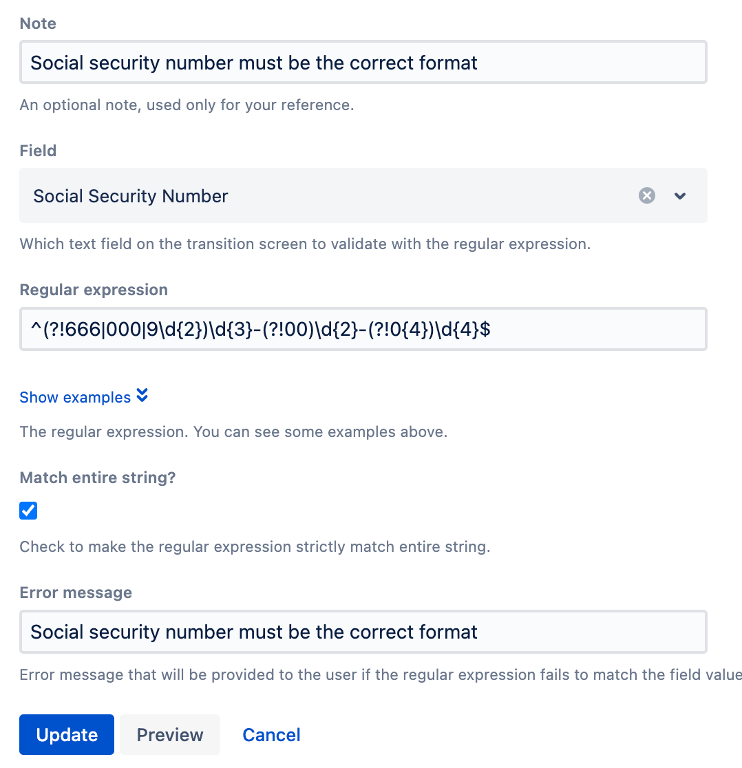 Image of the completed validator with all form fields filled in