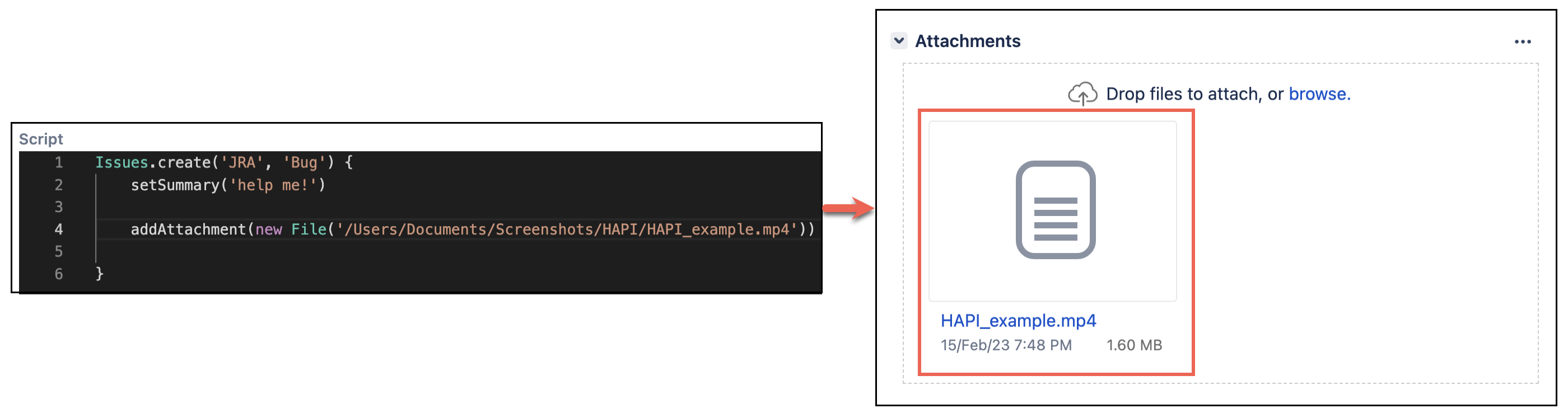Image showing how you add an attachment with HAPI