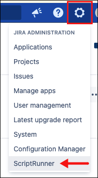 Image of ScriptRunner option in the Administration menu