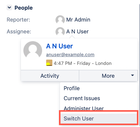 Image showing the switch user function when you select a user profile