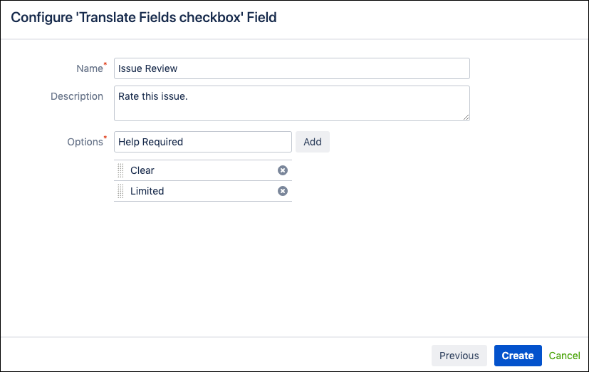 An example Configure screen for a Translate Fields checkbox.