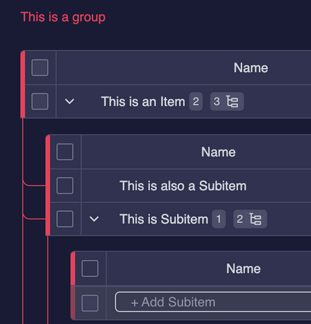 A screenshot showing subitems of subitems.