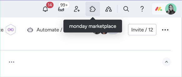 Click on the puzzle icon to open the Monday.com marketplace.